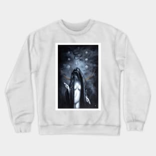 Body of Light painting, hooded person, moon, occultism, snake, tree of life, kabala, gothic art, satanism Crewneck Sweatshirt